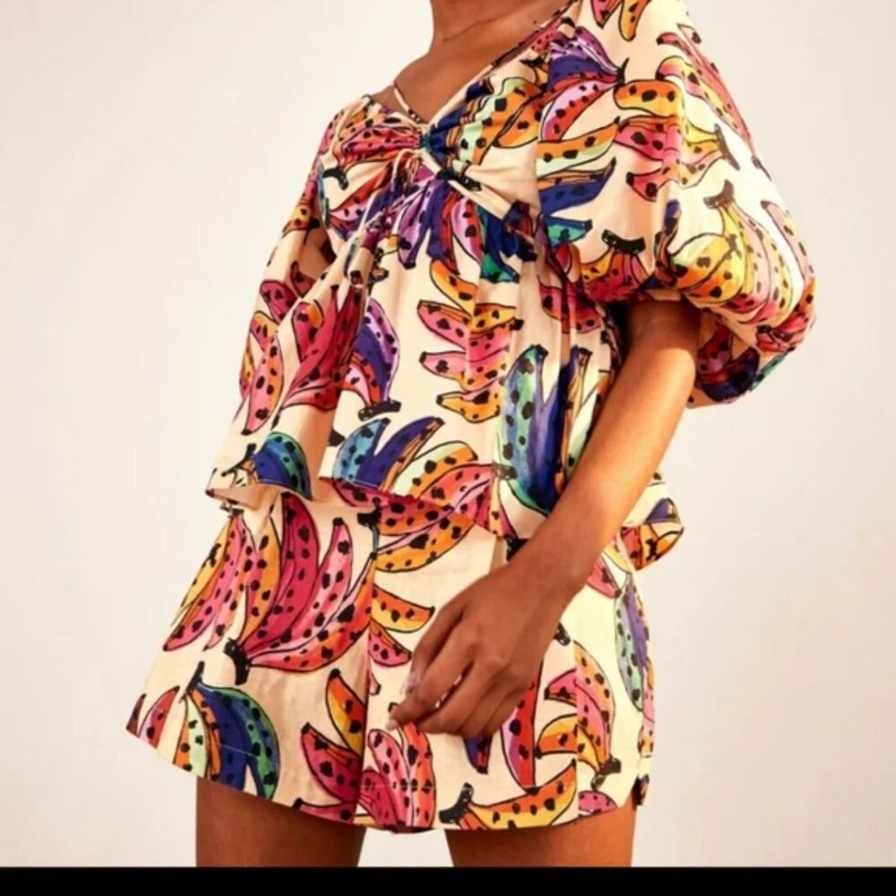 Farm Rio Banana Bunch Voluminous-sleeve Blouse In Multi, Size L